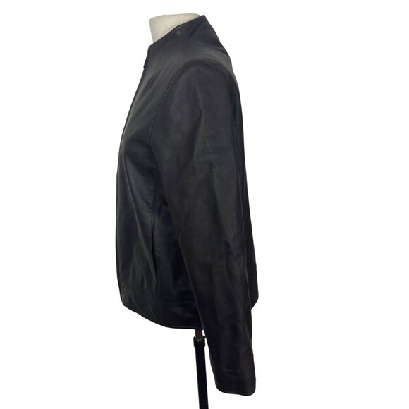 Lord & Taylor Womens Brown Leather Biker Jacket Medium Zip Front Classic Neutral - Picture 11 of 12